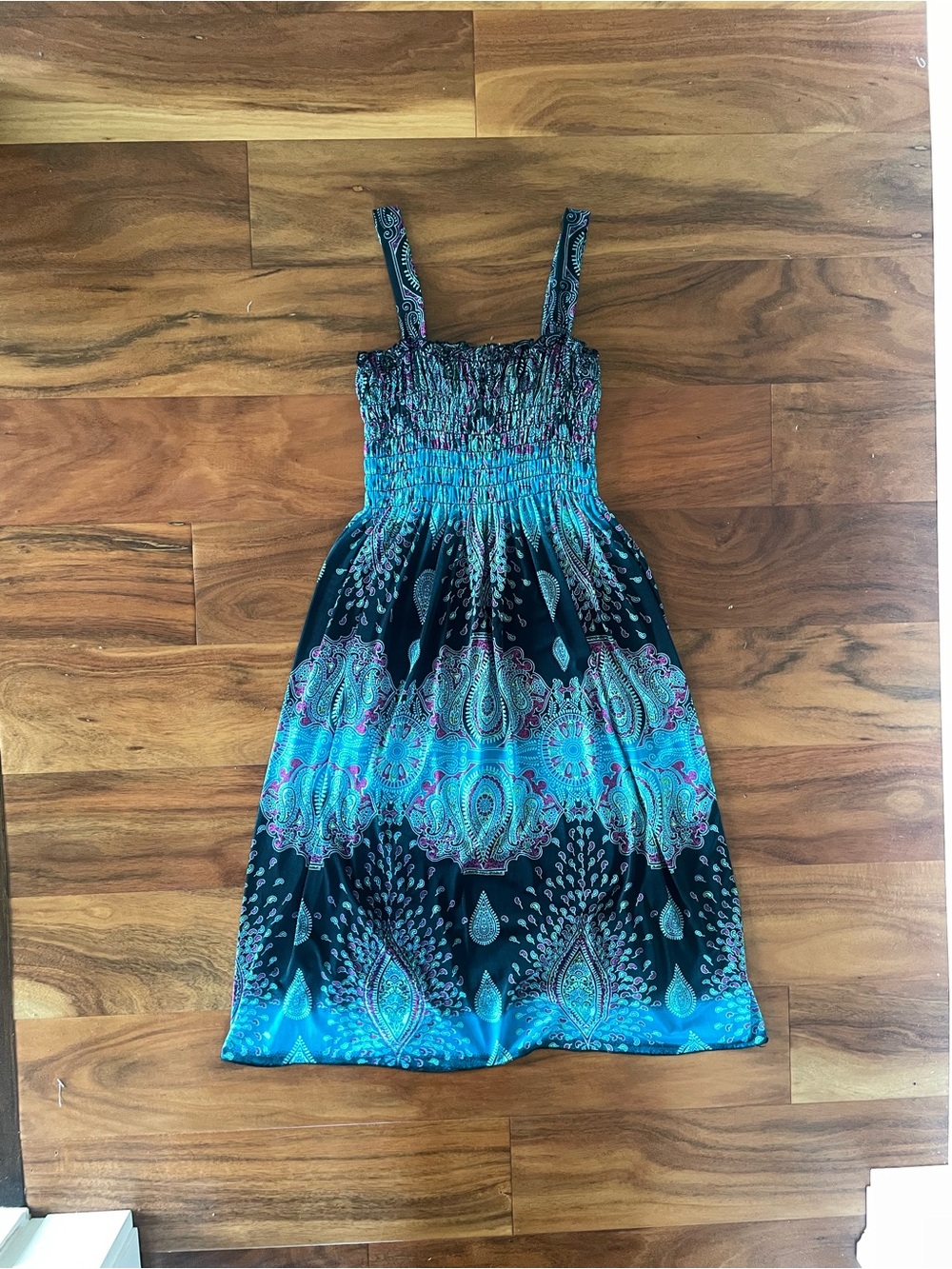 Y2K Smocked Sundress in Teal Paisley Print